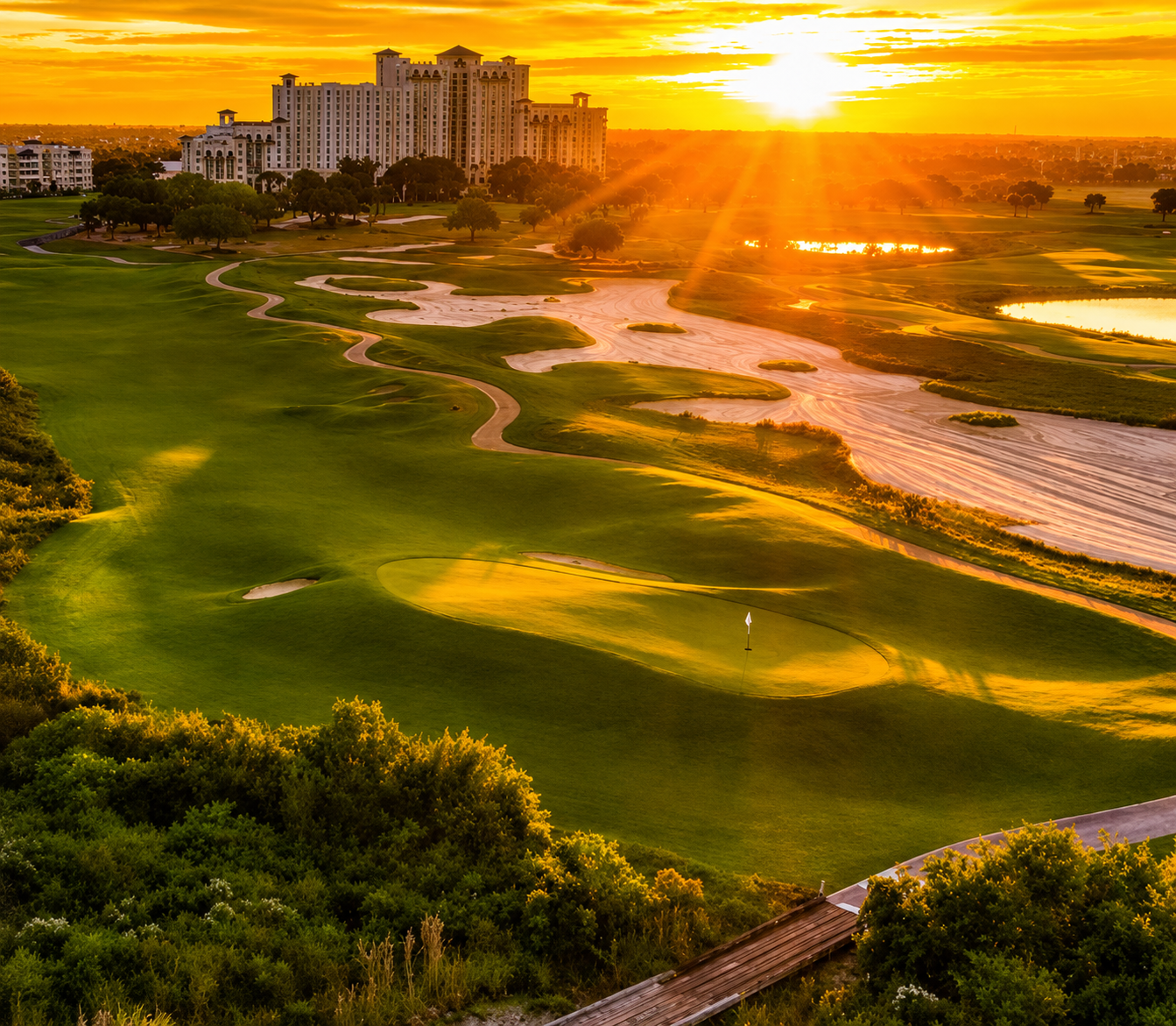 Golf course at sunset