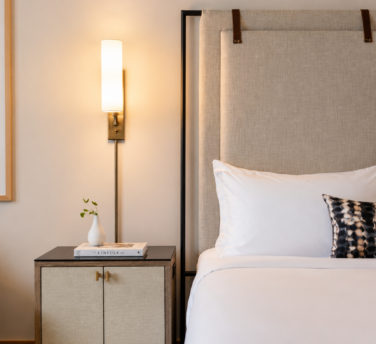 Calm hotel bedroom detail