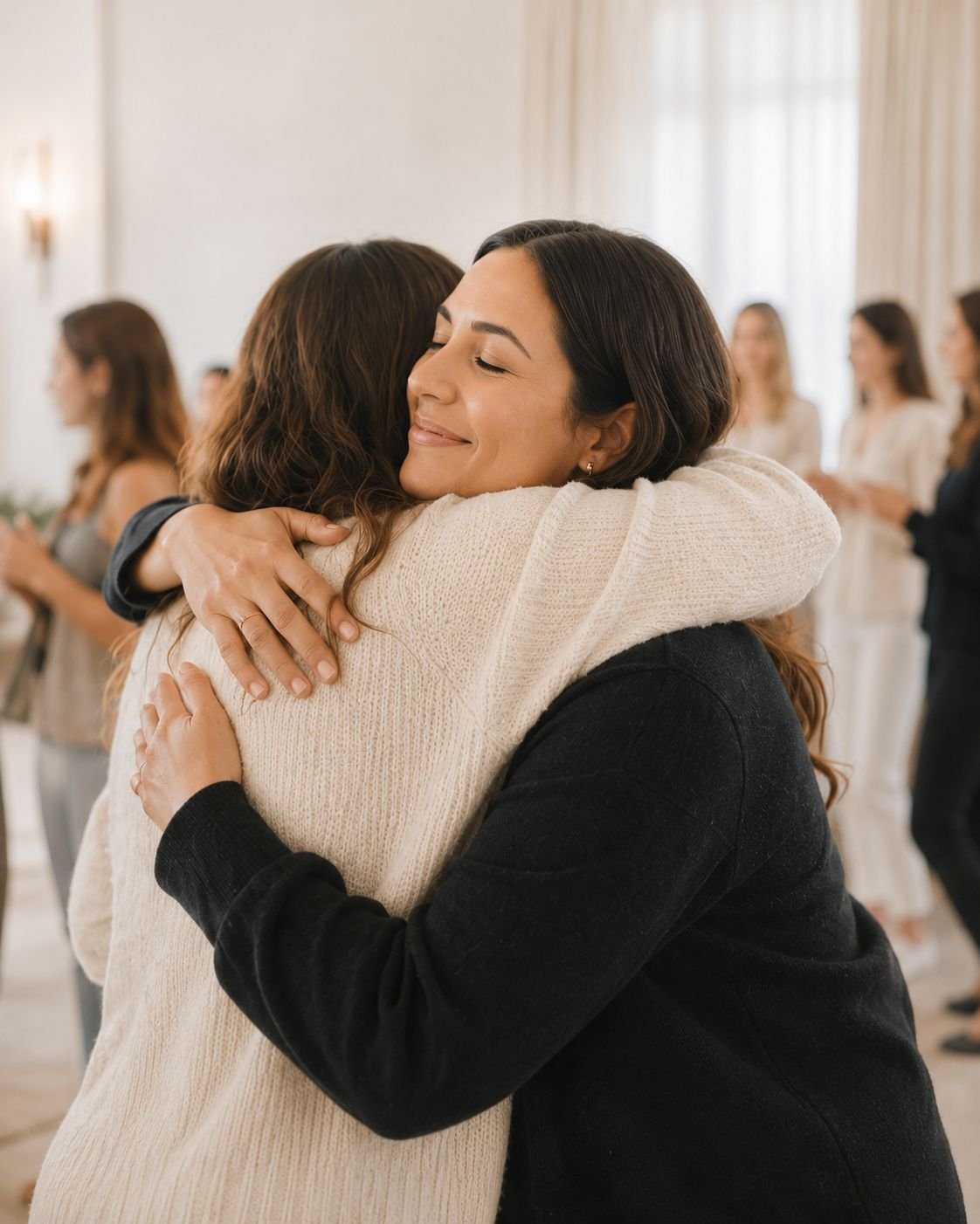 Two women sharing a supportive hug